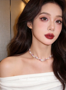 小清新串珠花朵choker项链女