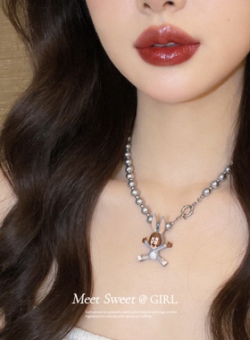 可爱卡通珍珠串珠兔子项链女