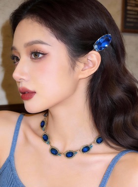 蓝色镶钻水钻项链2026新款