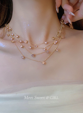 精致多层锆石锁骨链项链