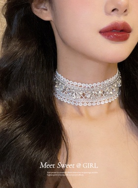 蕾丝花边镶钻颈链choker项链女