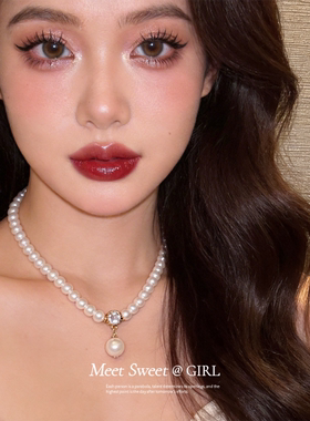 法式珍珠串珠锆石项链女