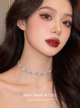 多巴胺米粒串珠花朵choker项链女