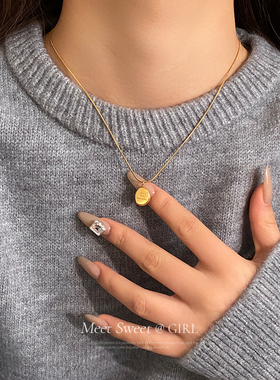 金色钛钢吊坠项链轻奢小众