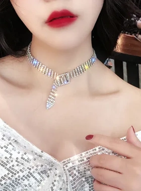 饰品性感欧美锁骨链脖子满钻颈带网红女choker日韩短款女项链项圈