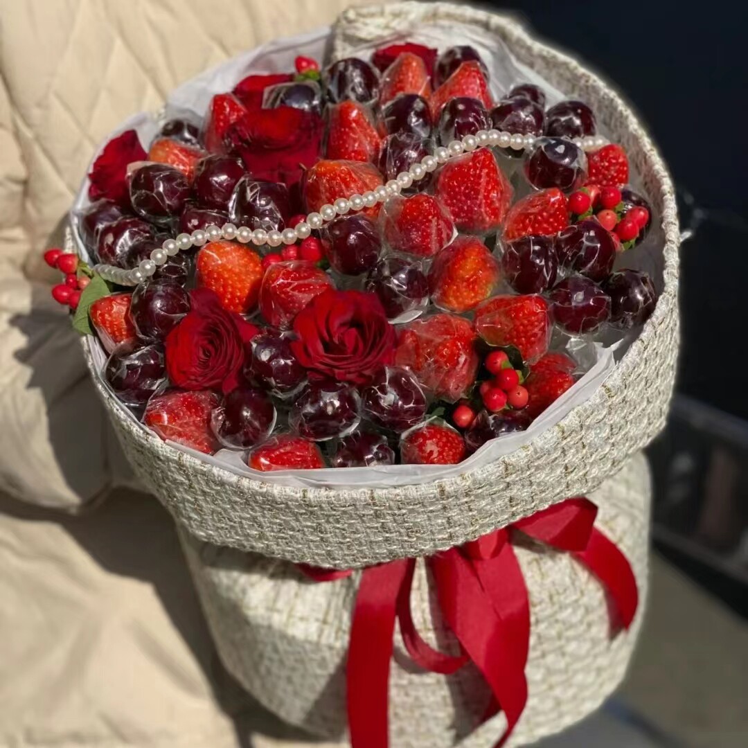 车厘子花束水果创意鲜花速递同城配送北京广州深圳成都母亲520节
