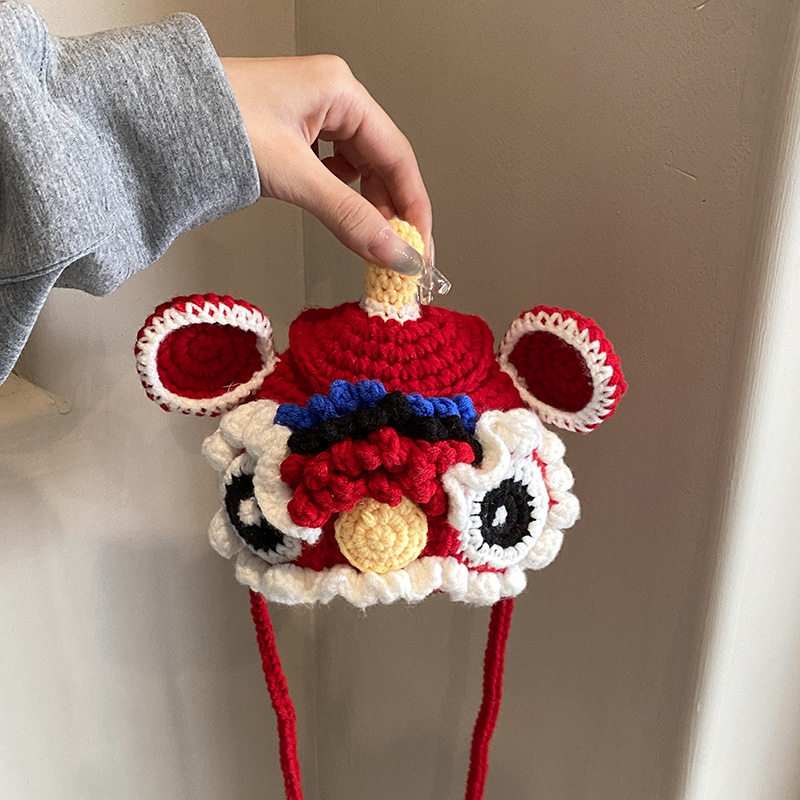 bag国潮醒狮包新款毛线钩织女包包过年喜庆单肩包迷你口红包挎包,淘宝优惠券,粉丝福利购,淘宝优惠卷