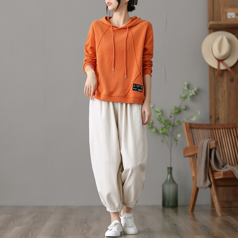 dza复古休闲宽松连帽女士纯棉卫衣 dza卫衣/绒衫