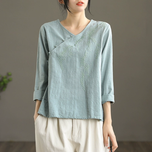 Ретро рубашка, футболка, утепленный лонгслив, V-образный вырез, осенняя