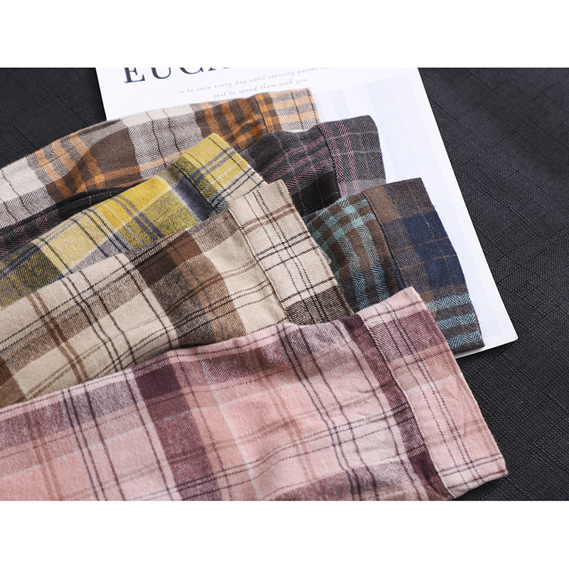 秋冬装文艺范加绒加厚格子打底衫 dza衬衫