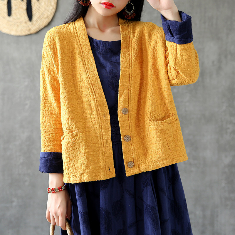 dza文艺棉麻2020早秋开衫女短外套 dza短外套