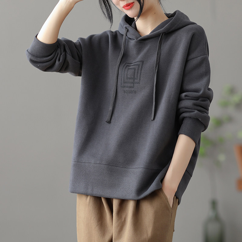 dza复古宽松短款连帽加绒女士卫衣 dza卫衣/绒衫