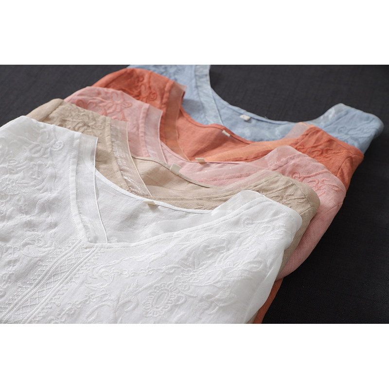 dza复古薄款苎麻短袖新款宽松衬衫 dza衬衫