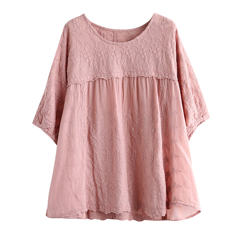 dza纯色提花七分袖娃娃衫装棉衬衫 dza衬衫