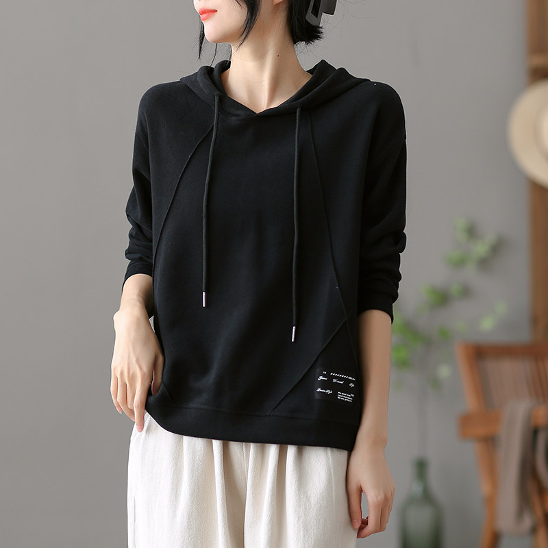 dza复古休闲宽松连帽女士纯棉卫衣 dza卫衣/绒衫