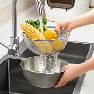 【5件套包邮】优勤304不锈钢盆洗菜淘米面盆多功能沥水篮淘米篮子