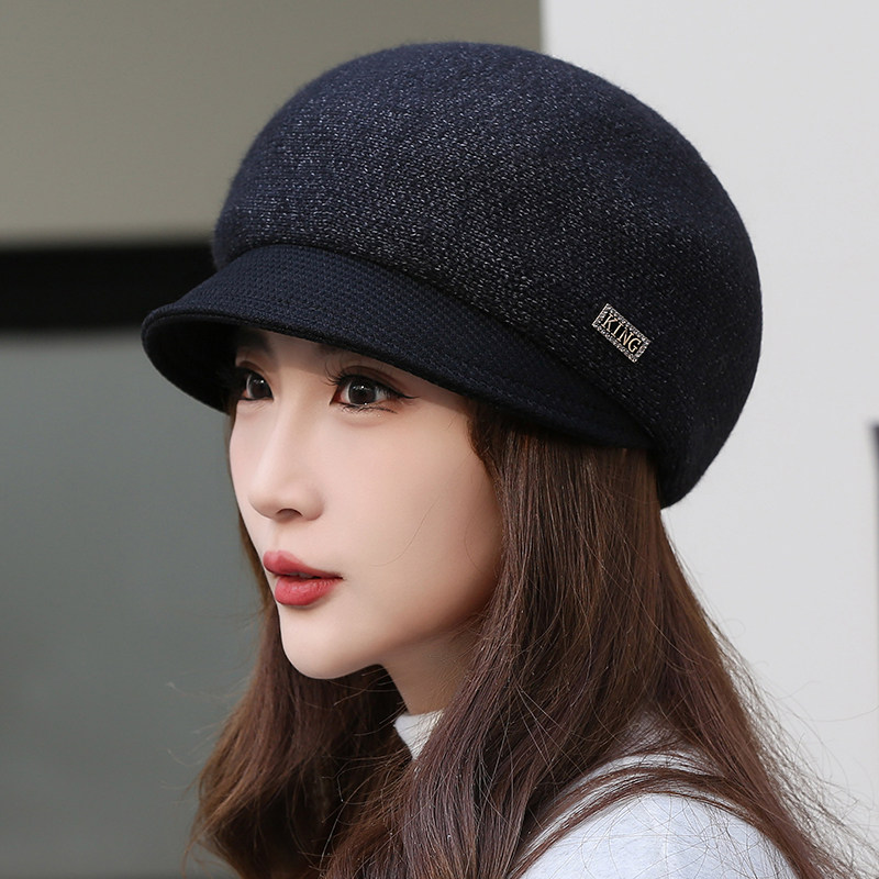 帽子女秋冬季针织保暖鸭舌帽加厚加棉贝雷帽女士妈妈帽韩版百搭款