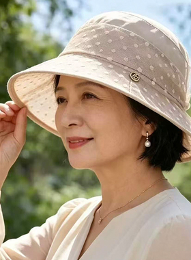 春夏帽子女薄款遮阳帽透气中老年防晒帽妈妈遮阳帽老人奶奶渔夫帽