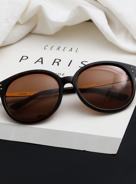 艾米宋 复古玳瑁色圆形太阳镜女简约大框显脸小防紫外线墨镜偏光