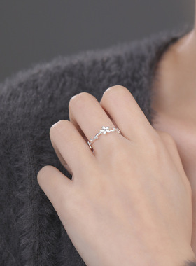 S999足银花朵戒指ins风甜美气质清新可调节森系淡雅手饰代发
