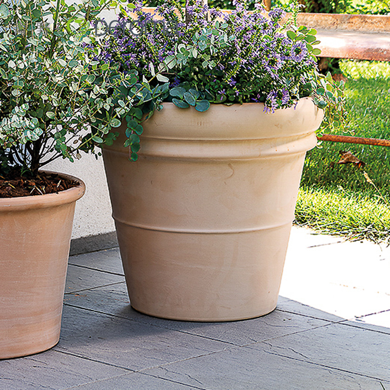 Deroma帝罗马北欧设计复古庭院高圆盆系列室内家居陶土花盆-图0