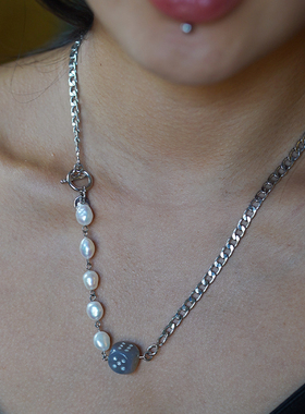 不对称骰子珍珠链条珍珠项链