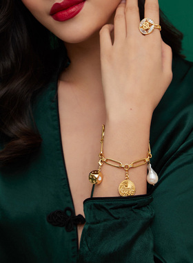 潮流水晶钱币手链巴洛克珍珠