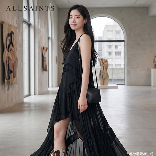 ALLSAINTS女士时尚吊带连衣裙DORINA小黑裙粉色蛋糕裙2026夏新款 - 图1