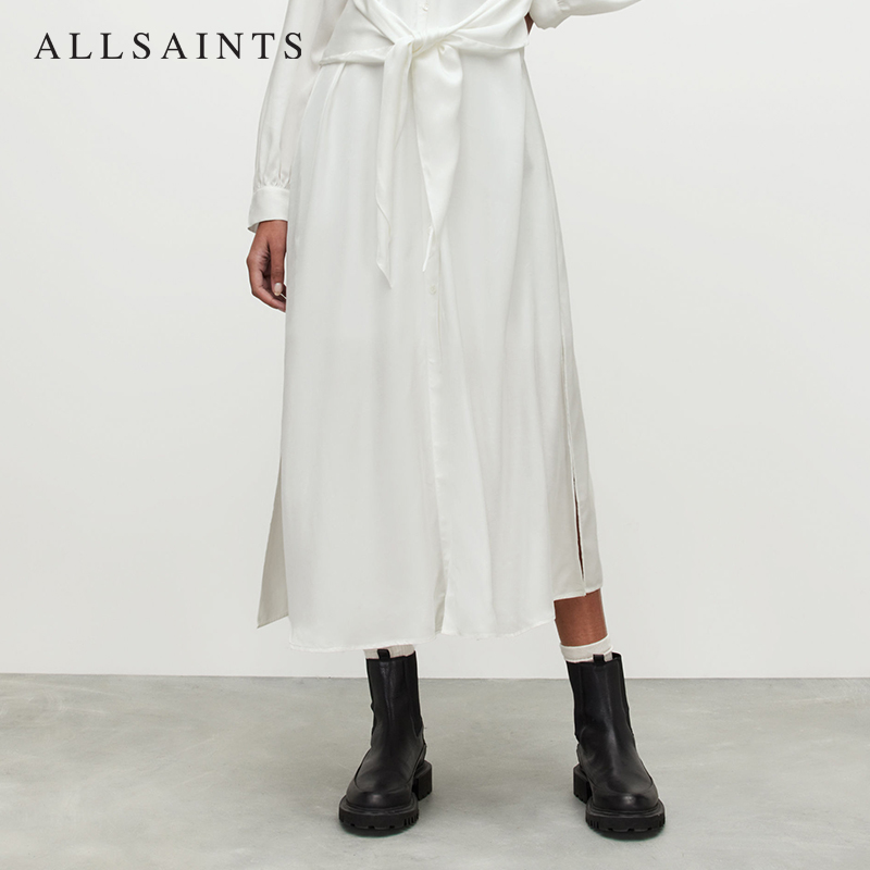 ALLSAINTS女士长袖连衣裙春秋季款白色系带打底衬衫裙WD388Y - 图3