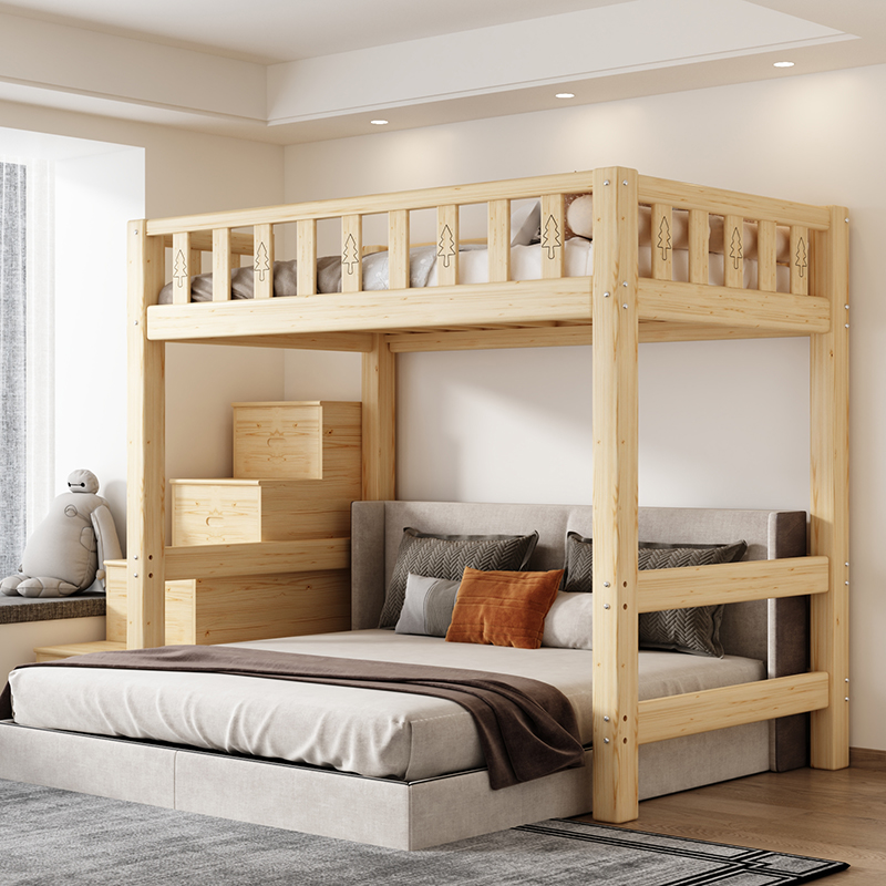 实木梯柜上床下桌组合高架床单上层下空带衣柜上铺悬空儿童小户型 - 图0