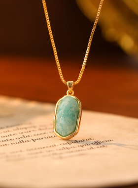 新款复古高级薄荷海洋天然石吊坠时尚百搭轻奢简约项链锁骨链首饰