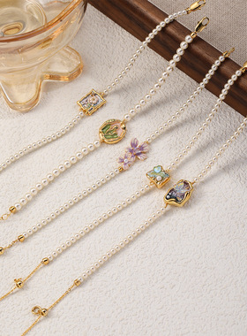 新款时尚轻奢复古绿色滴油珍珠手链女小众高级感百搭精致甜美首饰