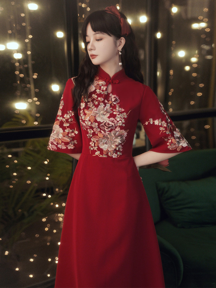 新娘旗袍红色婚礼中国风回门敬酒服 蒂雅莎礼服/晚装