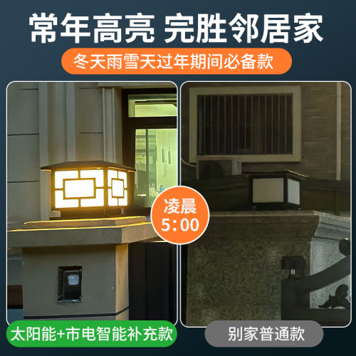 新款太阳能柱头灯户外庭院大门门柱别墅围墙自建房门头室外柱子灯 - 图2