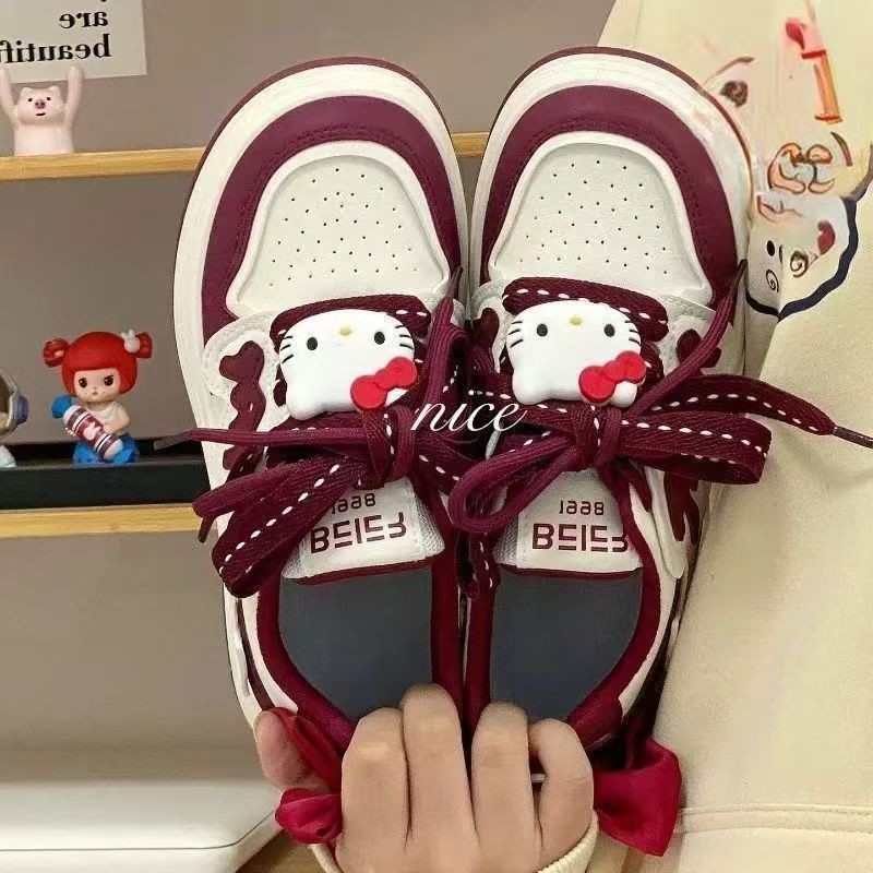 结k猫红底白鞋女2025秋季新款百搭校园高颜值学生板鞋中大童 - 图0