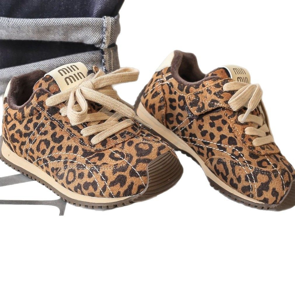 2025秋冬新款童鞋韩版复古男童休闲豹纹德训鞋百搭女童运动阿甘鞋,淘宝优惠券,粉丝福利购,淘宝优惠卷