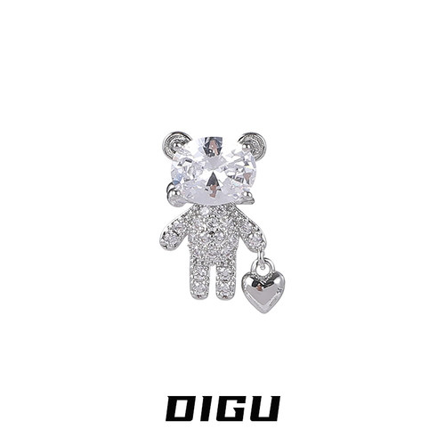 DIGU轻奢满钻爱心小熊耳夹精致高级感闪钻无耳洞耳骨夹百搭耳饰 - 图1