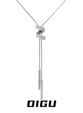 精致抽拉款螺旋镶钻项链独特长款