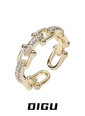 轻奢高级感镂空镶钻链条戒指