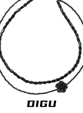 独特黑玫瑰花项链双层叠戴锁骨链