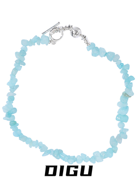 清新蓝色不规则碎石串珠项链