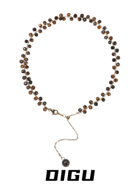 抽拉可调节虎眼石串珠编织项链