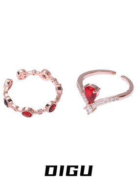 复古奢华玫瑰金红宝石戒指轻奢