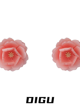 精致甜美立体多层花朵耳环春夏季
