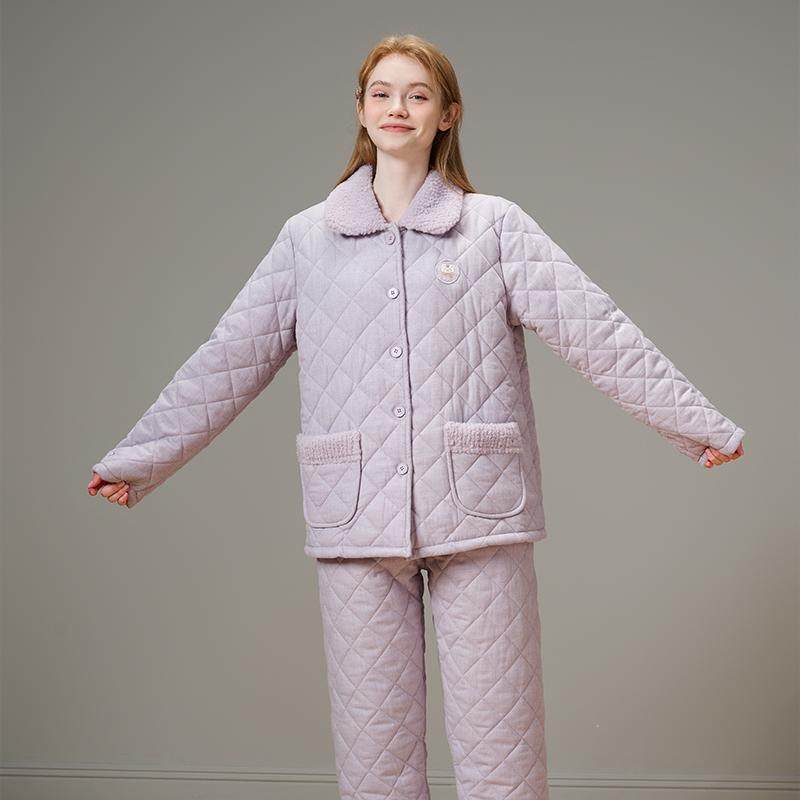 美标新款三层加厚夹棉情侣睡衣套装女秋冬纯棉全棉质卡通家居服男,淘宝优惠券,粉丝福利购,淘宝优惠卷