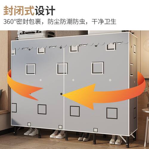 【免安装】衣柜家用卧室布衣柜钢管加粗加固衣柜出租房屋简易衣柜 - 图3