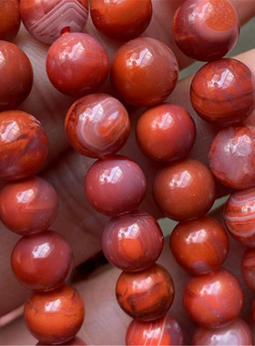 7毫米天然南红玛瑙九口特色缠丝火焰纹手串diy玫瑰红多圈手链