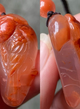 天然川料南红玛瑙冰飘老鹰吊坠雕件   玉石雕刻挂饰项坠