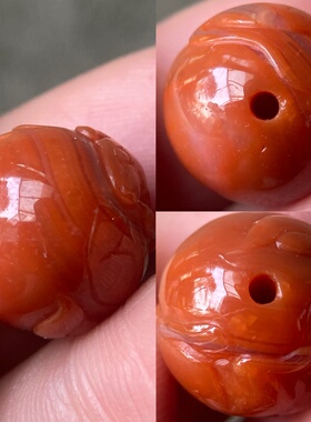 13毫米天然九口料南红玛瑙十二生肖柿子红小老鼠圆珠配件DIY 散珠