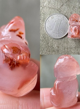 瑕疵特价天然川料 冰飘南红玛瑙立体小狗吊坠十二生肖雕刻项坠